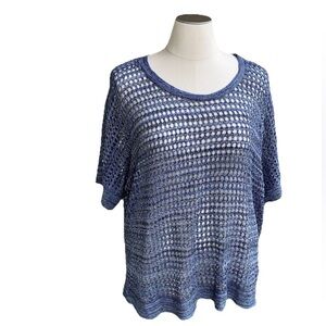 Catherines Open Knit Sweater Blue Metallic Sparkle Plus Size 3X 26W 28W Beachy